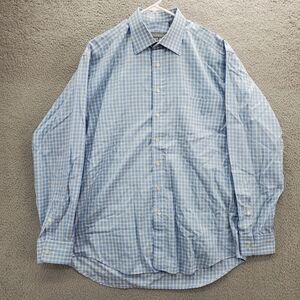 Hickey Freeman Shirt Mens 16.5-35 Button Up Long Sleeve Plaid Blue Yellow